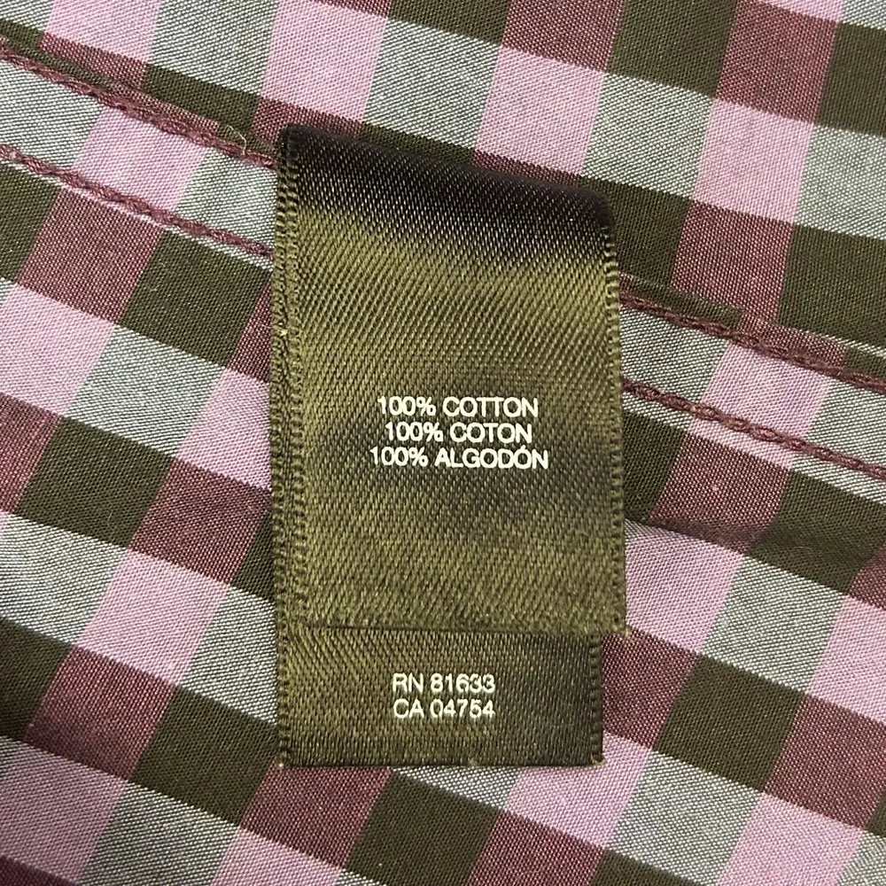 Kenneth Cole Button Down Shirt Men’s XL Purple Check Regular Fit Pocket Casual